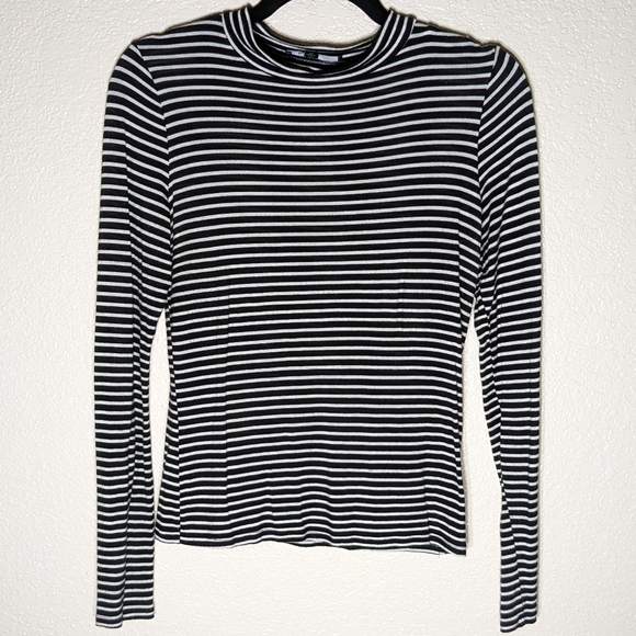 Basics Layering Mock Neck Long Sleeve Bundle with Cream, Black, & Striped Tees - Picture 4 of 6